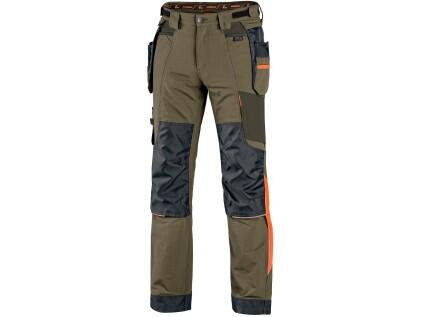 Kalhoty CXS NAOS pánské, khaki-olive, HV oranžové doplňky